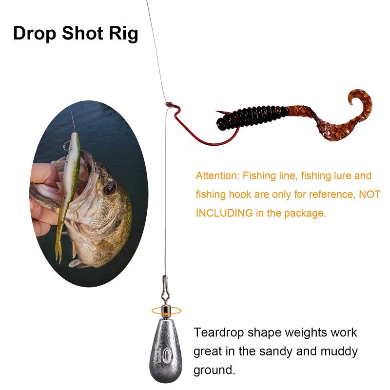 THKFISH Fishing Weights Fishing Sinker Drop Shot Weights Fishing Weights Kit Drop Shot Rig Fishing Weights B-Waterdrop Shape 28pcs - Image 2